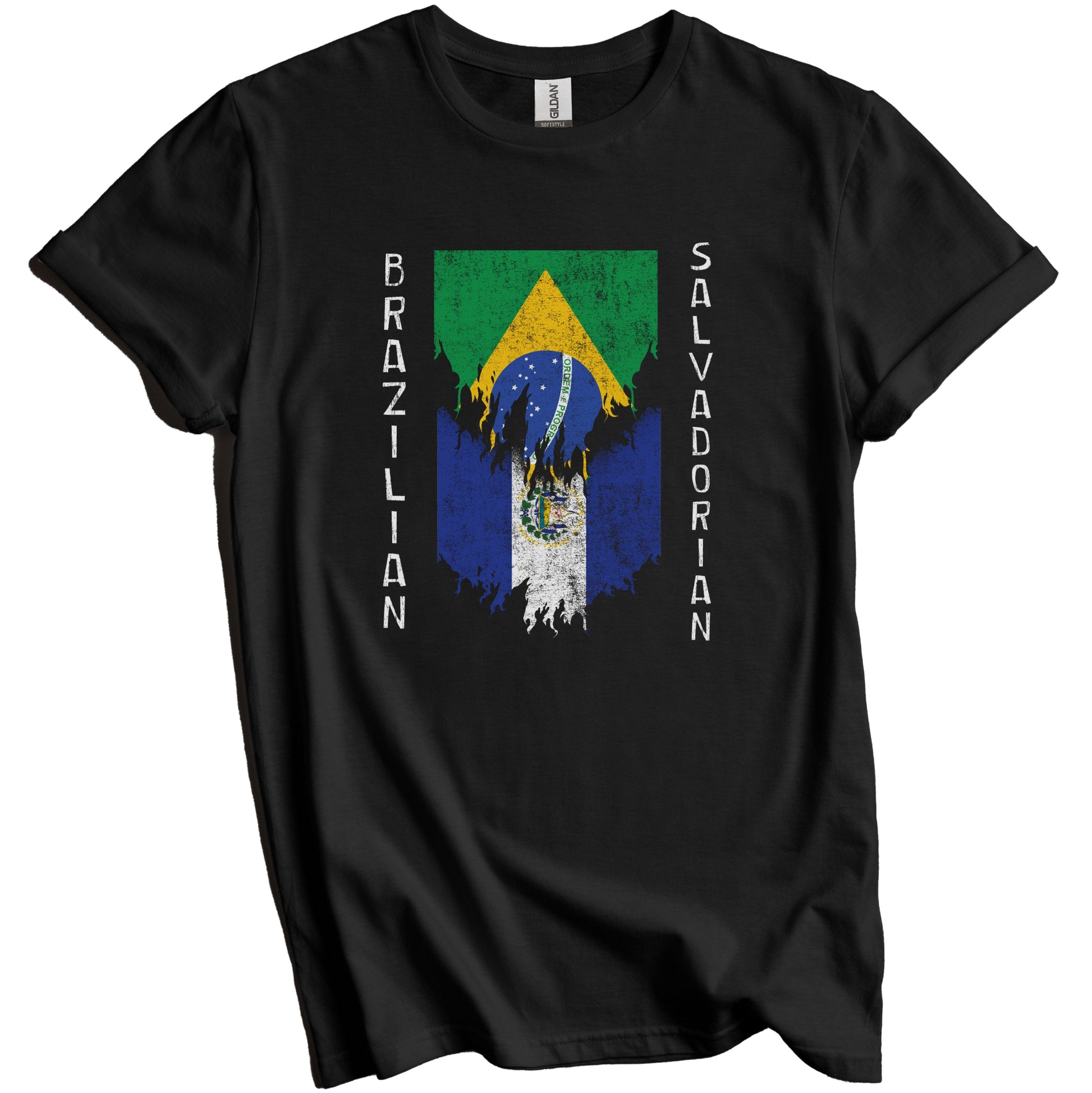 Brazilian Salvadorian Flags Ripped Torn Brazil El Salvador T-Shirt
