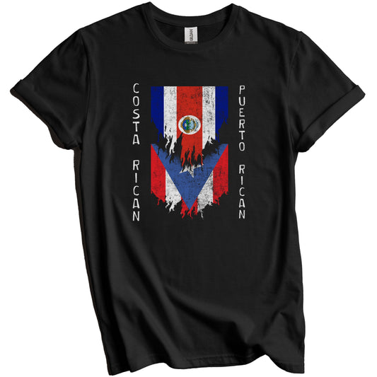 Costa Rican Puerto Rican Flags Ripped Torn Costa Rica Puerto Rico T-Shirt