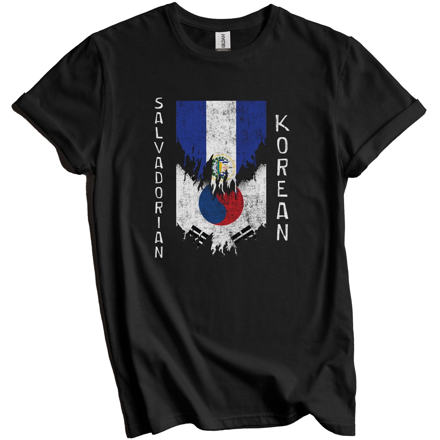 Salvadorian Korean Flags Ripped Torn El Salvador South Korea T-Shirt
