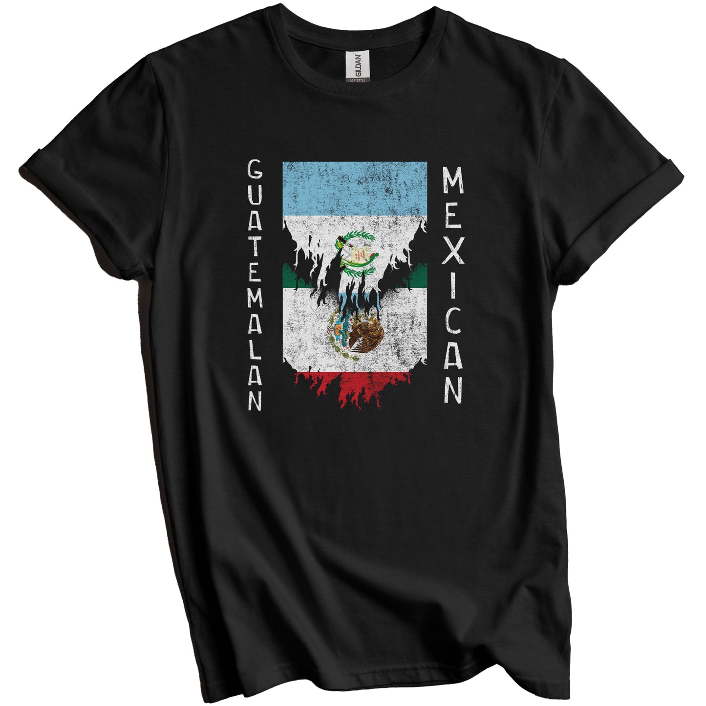 Guatemalan Mexican Flags Ripped Torn Guatemala Mexico T-Shirt