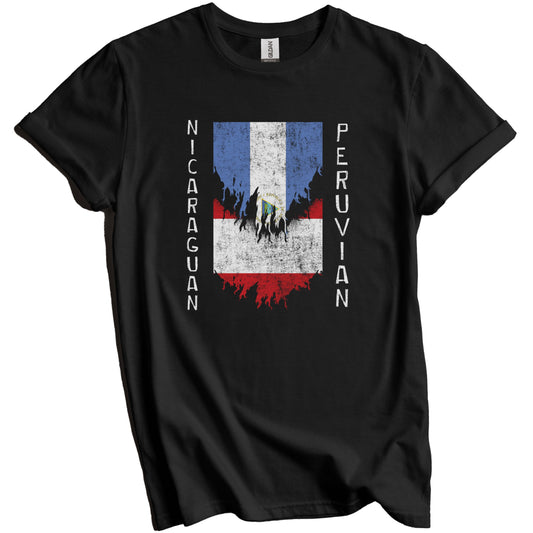 Nicaraguan Peruvian Flags Ripped Torn Nicaragua Peru T-Shirt