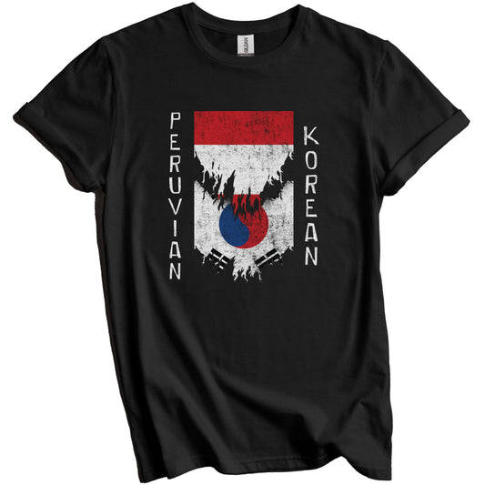 Peruvian Korean Flags Ripped Torn Peru South Korea T-Shirt