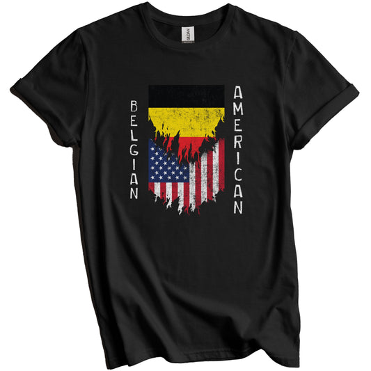 Belgian American Flags Ripped Torn Belgium T-Shirt