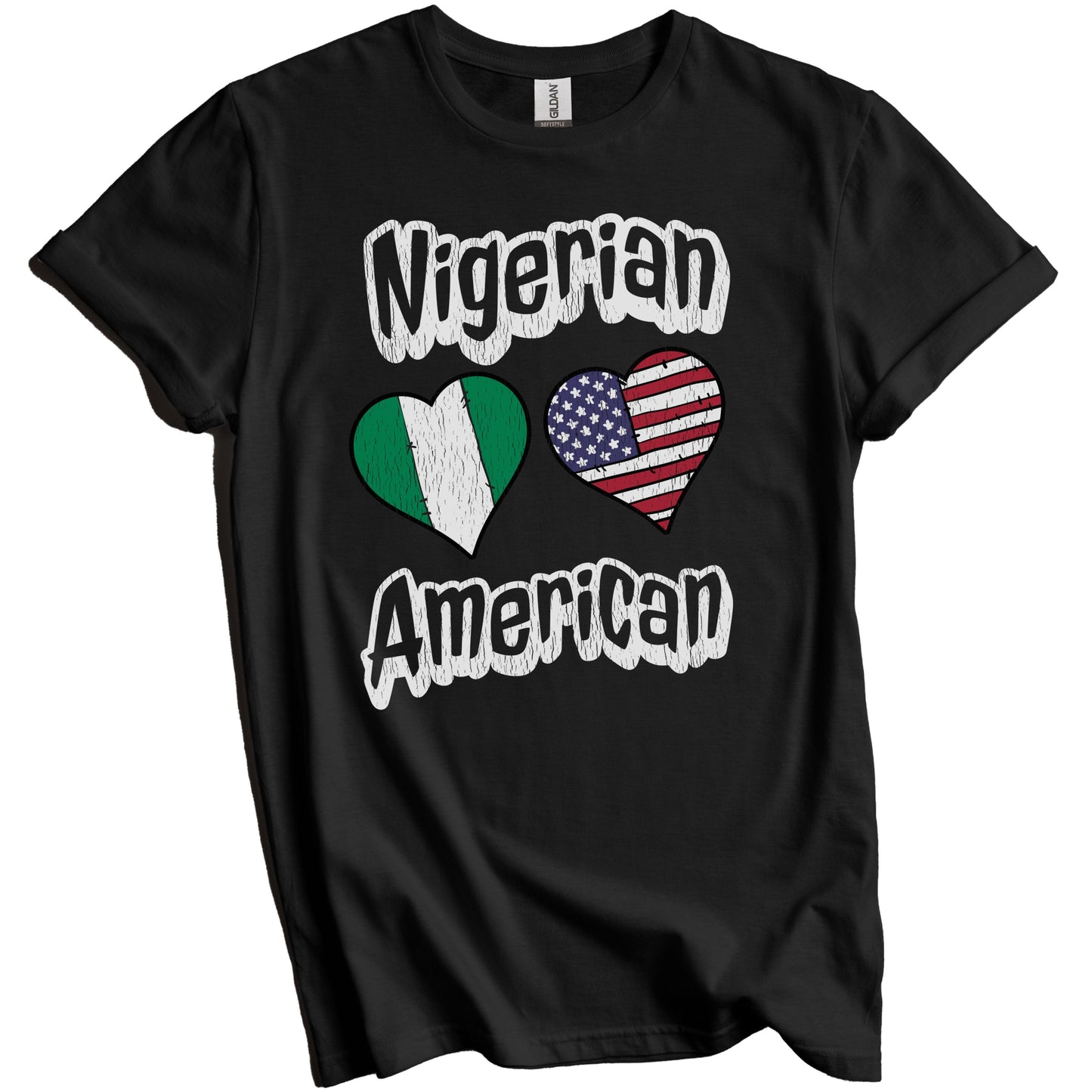 Nigerian American Flag Hearts Combo Nigeria Distressed T-Shirt