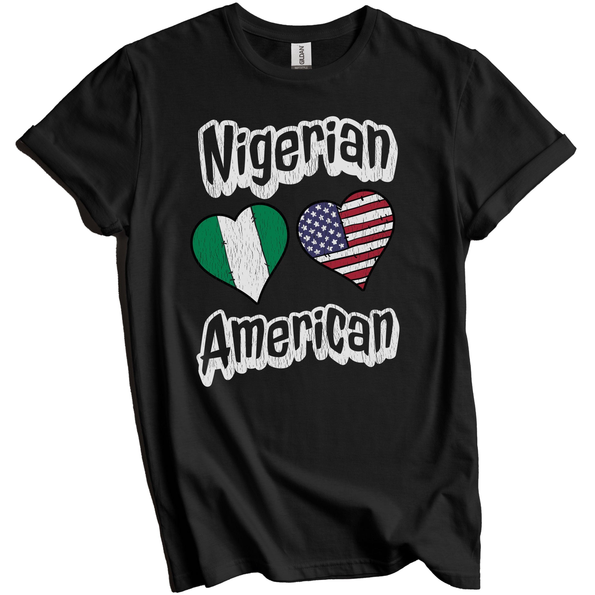 Nigerian American Flag Hearts Combo Nigeria Distressed T-Shirt