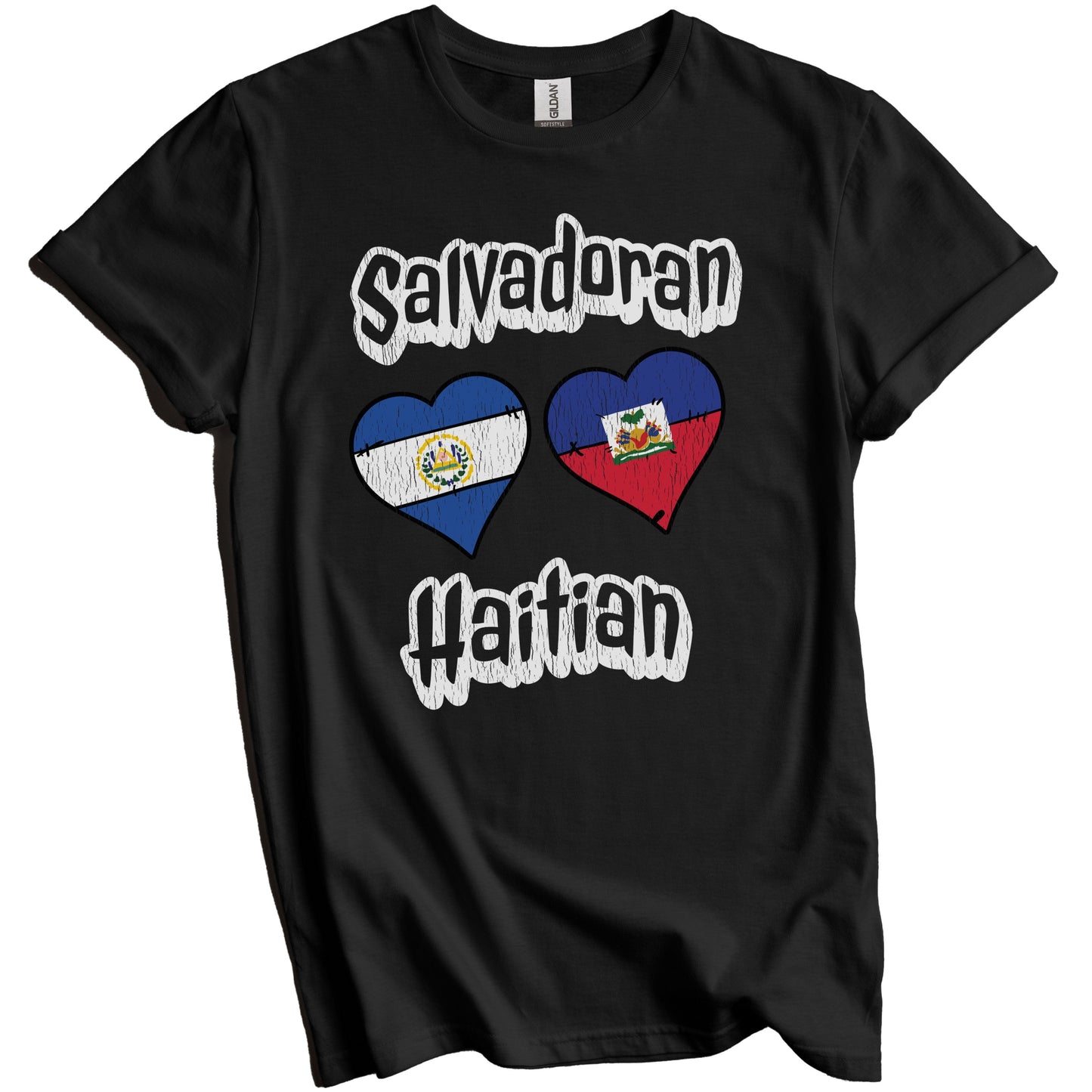 Salvadoran Haitian Flag Heart Combo El Salvador Haiti Distressed T-Shirt