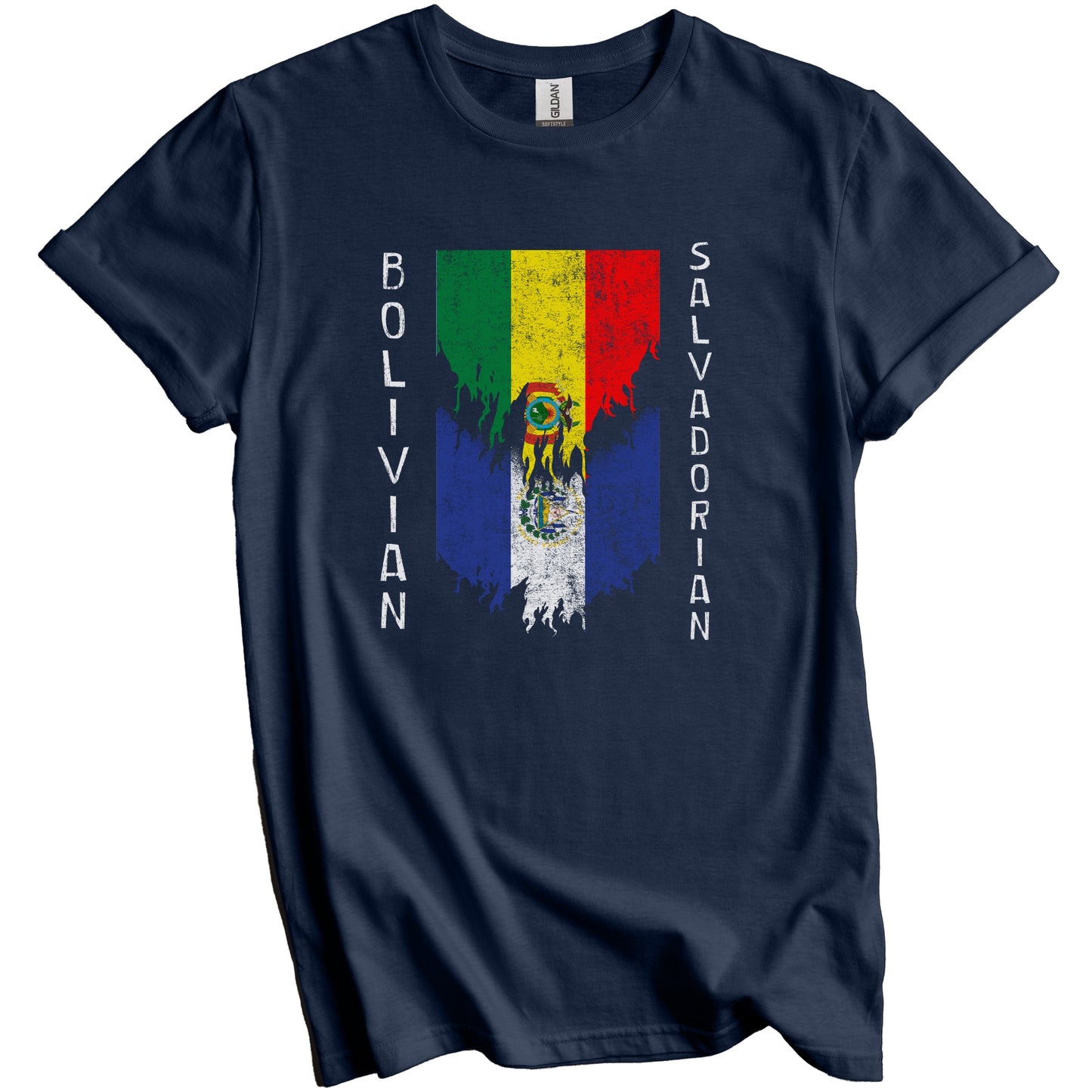Bolivian Salvadorian Flags Ripped Torn Bolivia El Salvador T-Shirt