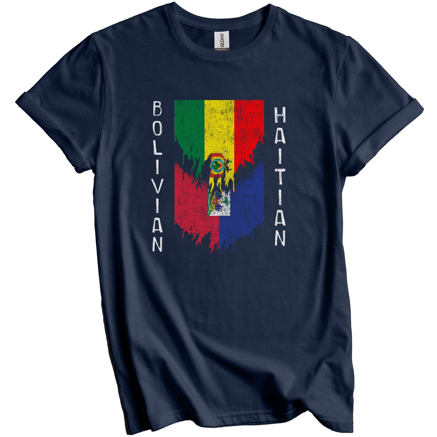Bolivian Haitian Flags Ripped Torn Bolivia Haiti T-Shirt
