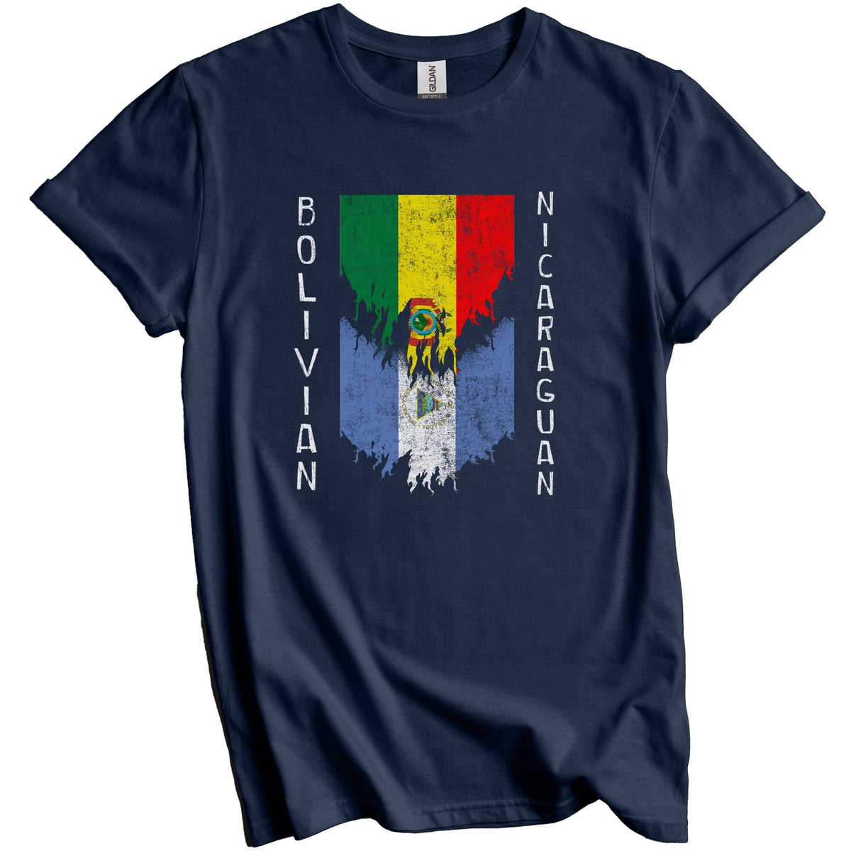 Bolivian Nicaraguan Flags Ripped Torn Bolivia Nicaragua T-Shirt
