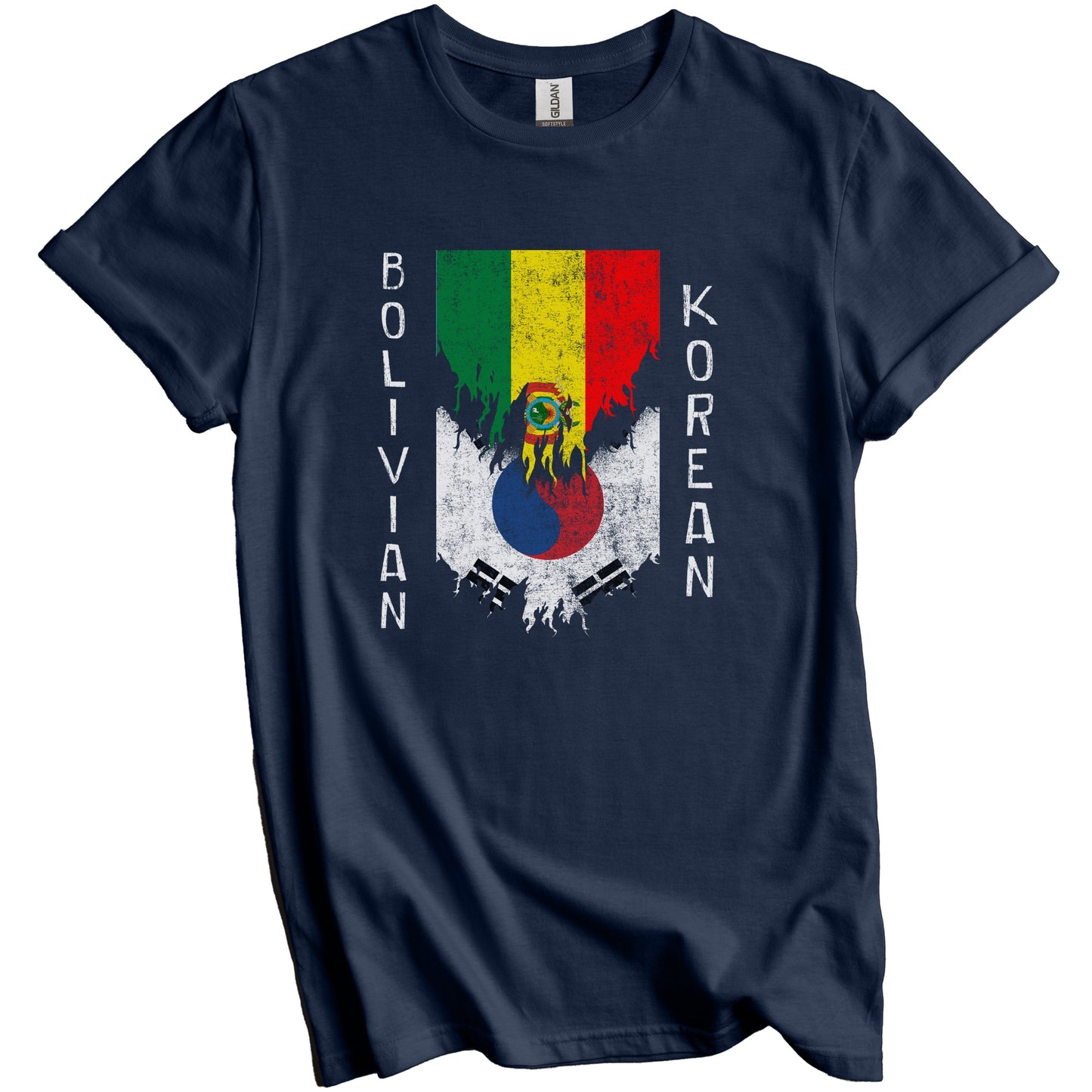 Bolivian Korean Flags Ripped Torn Bolivia South Korea T-Shirt