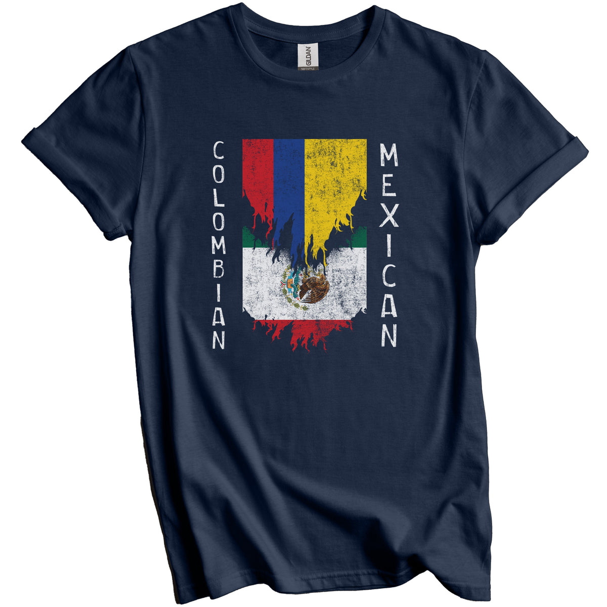 Colombian Mexican Flags Ripped Torn Colombia Mexico T-Shirt