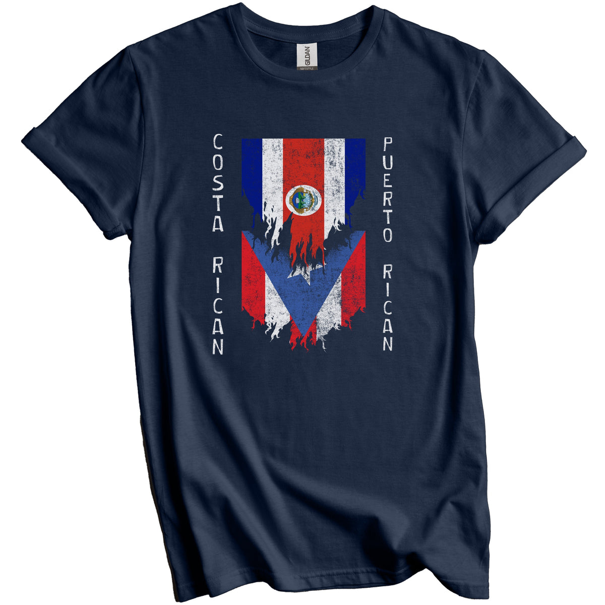 Costa Rican Puerto Rican Flags Ripped Torn Costa Rica Puerto Rico T-Shirt