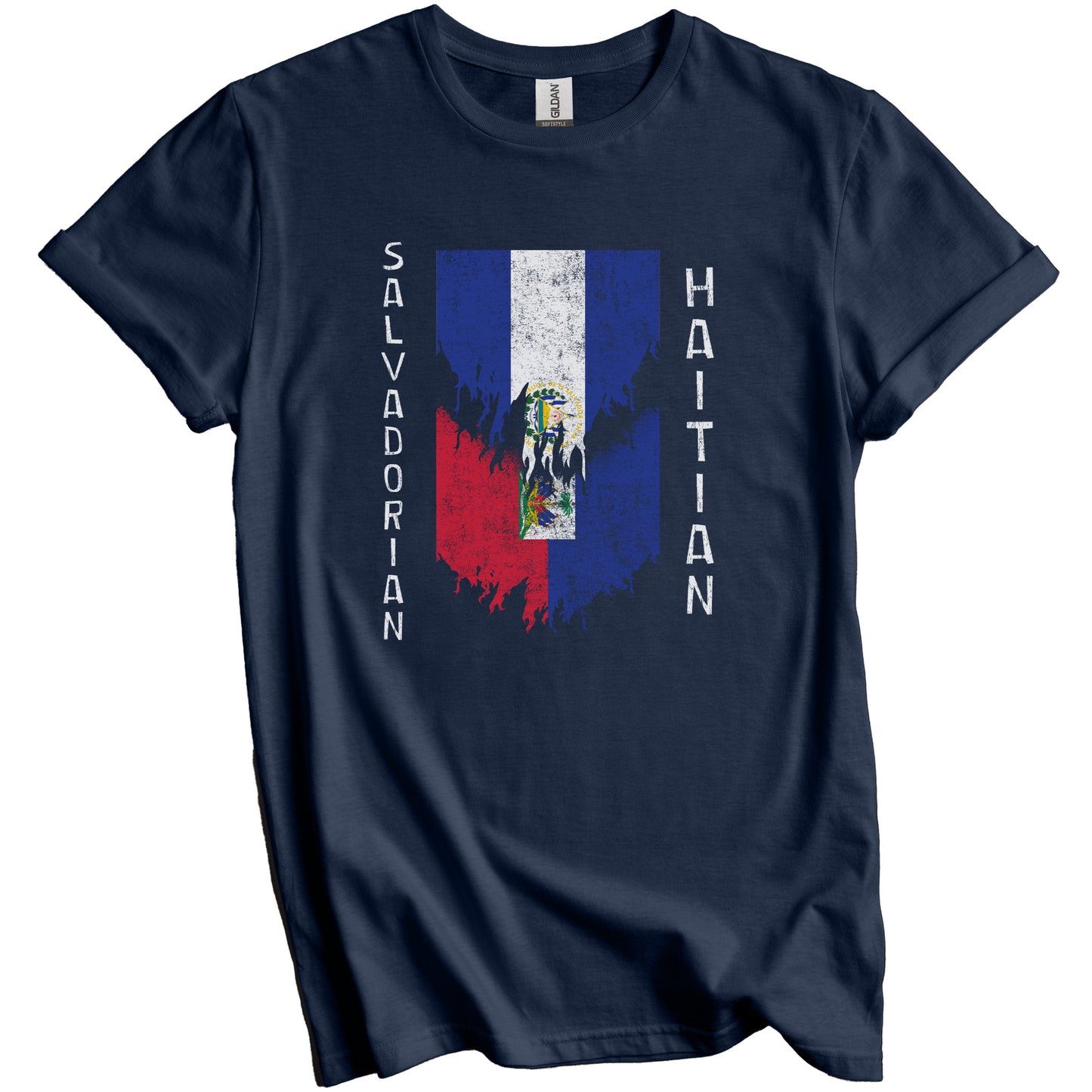 Salvadorian Haitian Flags Ripped Torn El Salvador Haiti T-Shirt