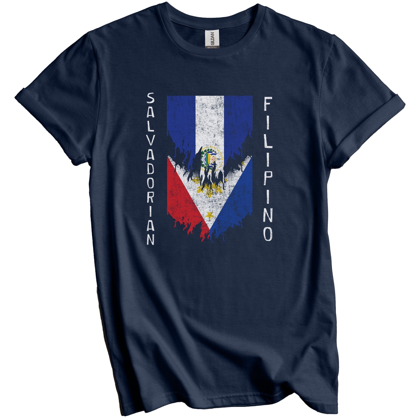Salvadorian Filipino Flags Ripped Torn El Salvador Philippines T-Shirt