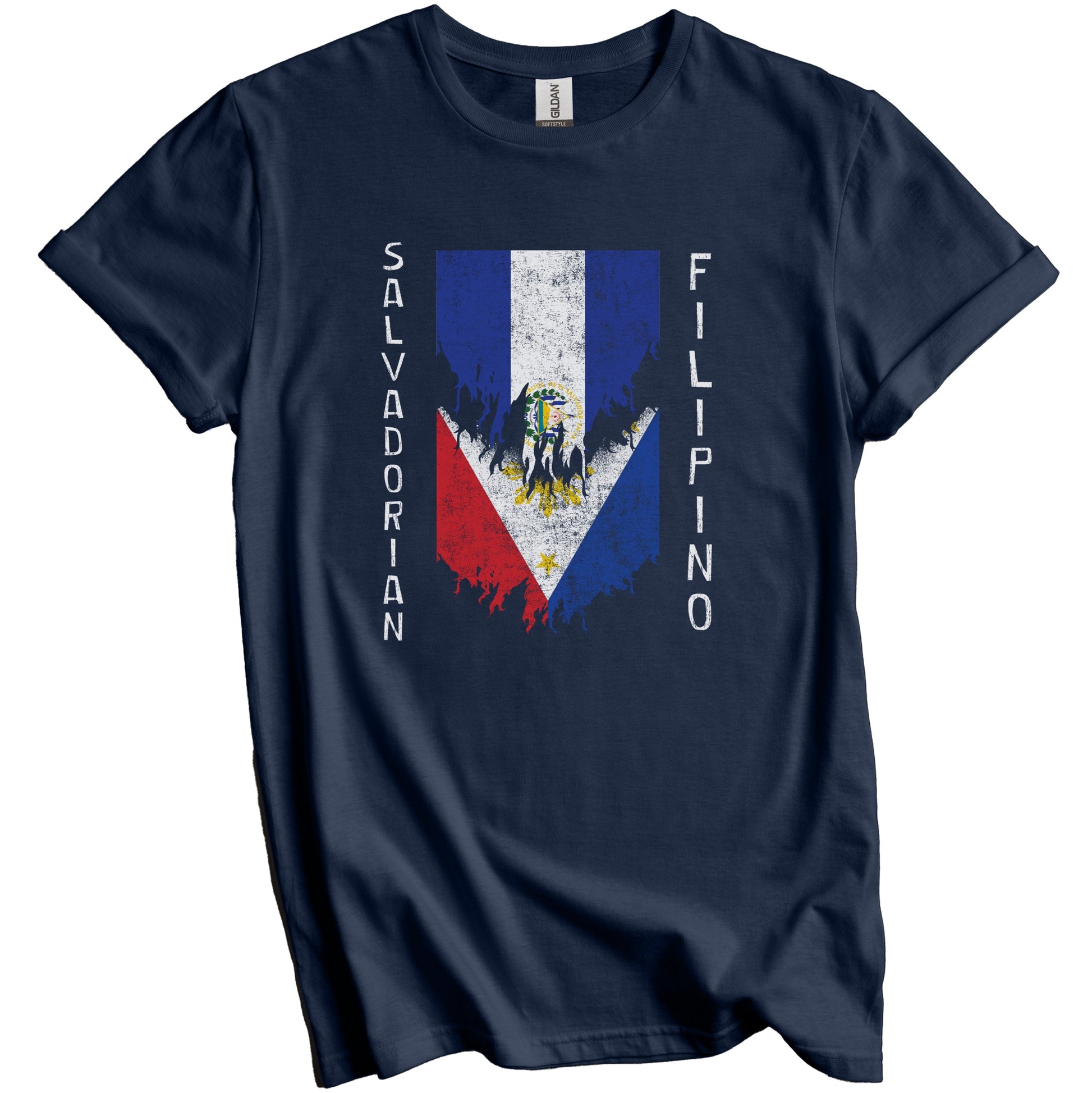 Salvadorian Filipino Flags Ripped Torn El Salvador Philippines T-Shirt
