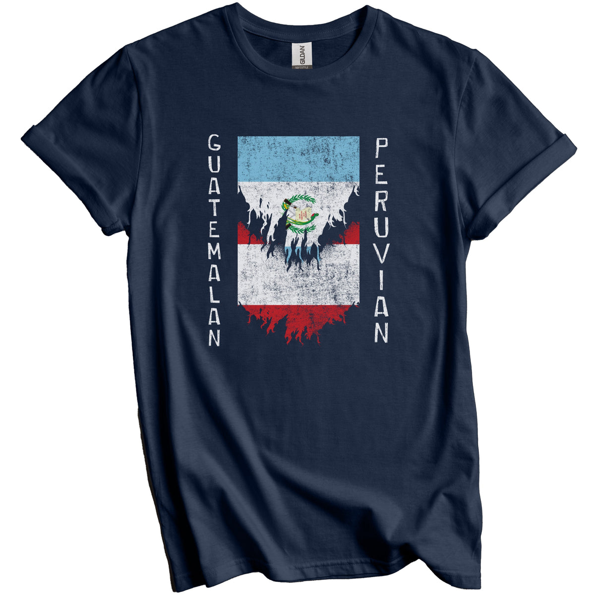 Guatemalan Peruvian Flags Ripped Torn Guatemala Peru T-Shirt