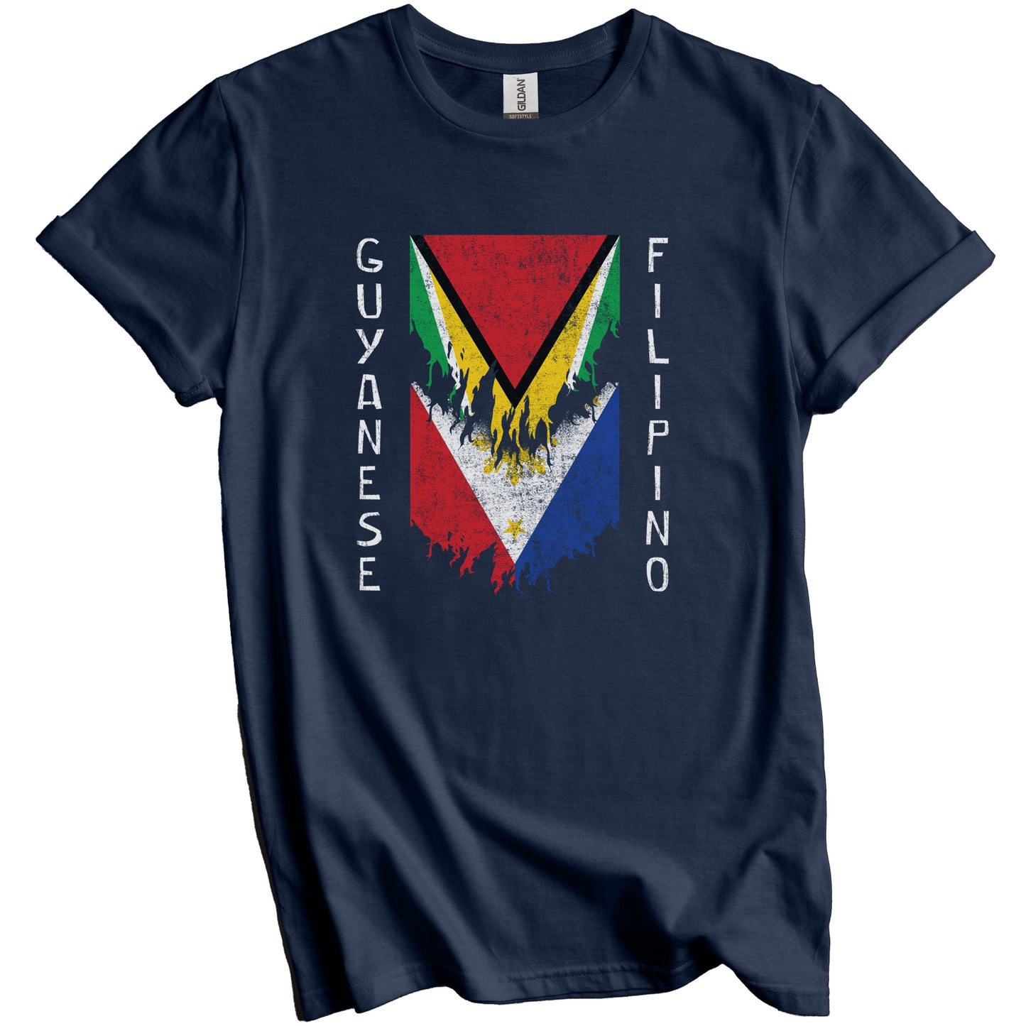 Guyanese Filipino Flags Ripped Torn Guyana Philippines T-Shirt