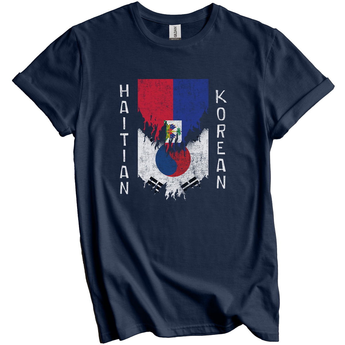 Haitian Korean Flags Ripped Torn Haiti South Korea T-Shirt
