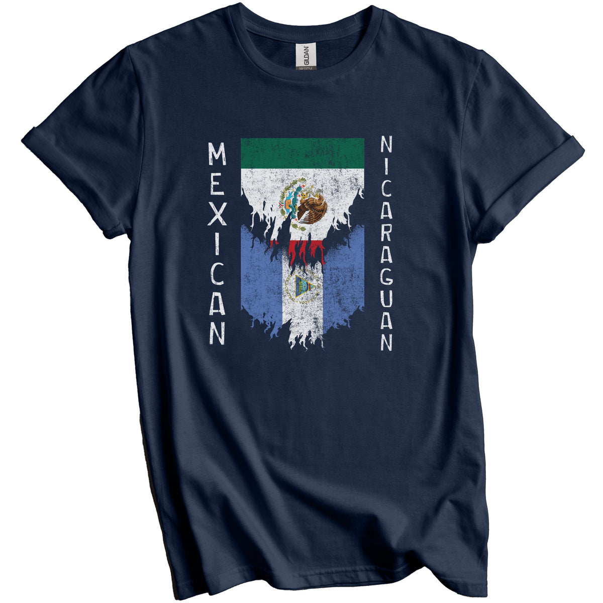 Mexican Nicaraguan Flags Ripped Torn Mexico Nicaragua T-Shirt