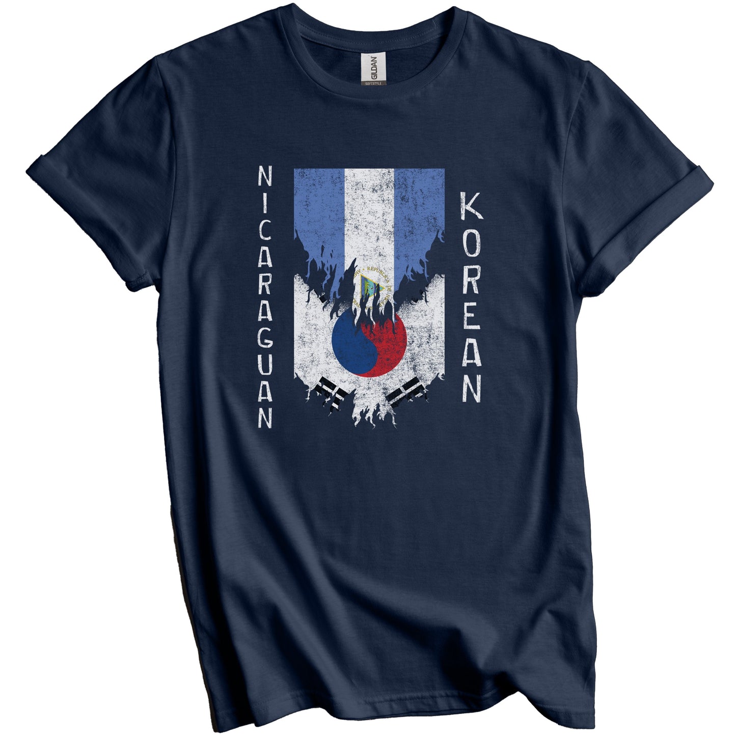 Nicaraguan Korean Flags Ripped Torn Nicaragua South Korea T-Shirt
