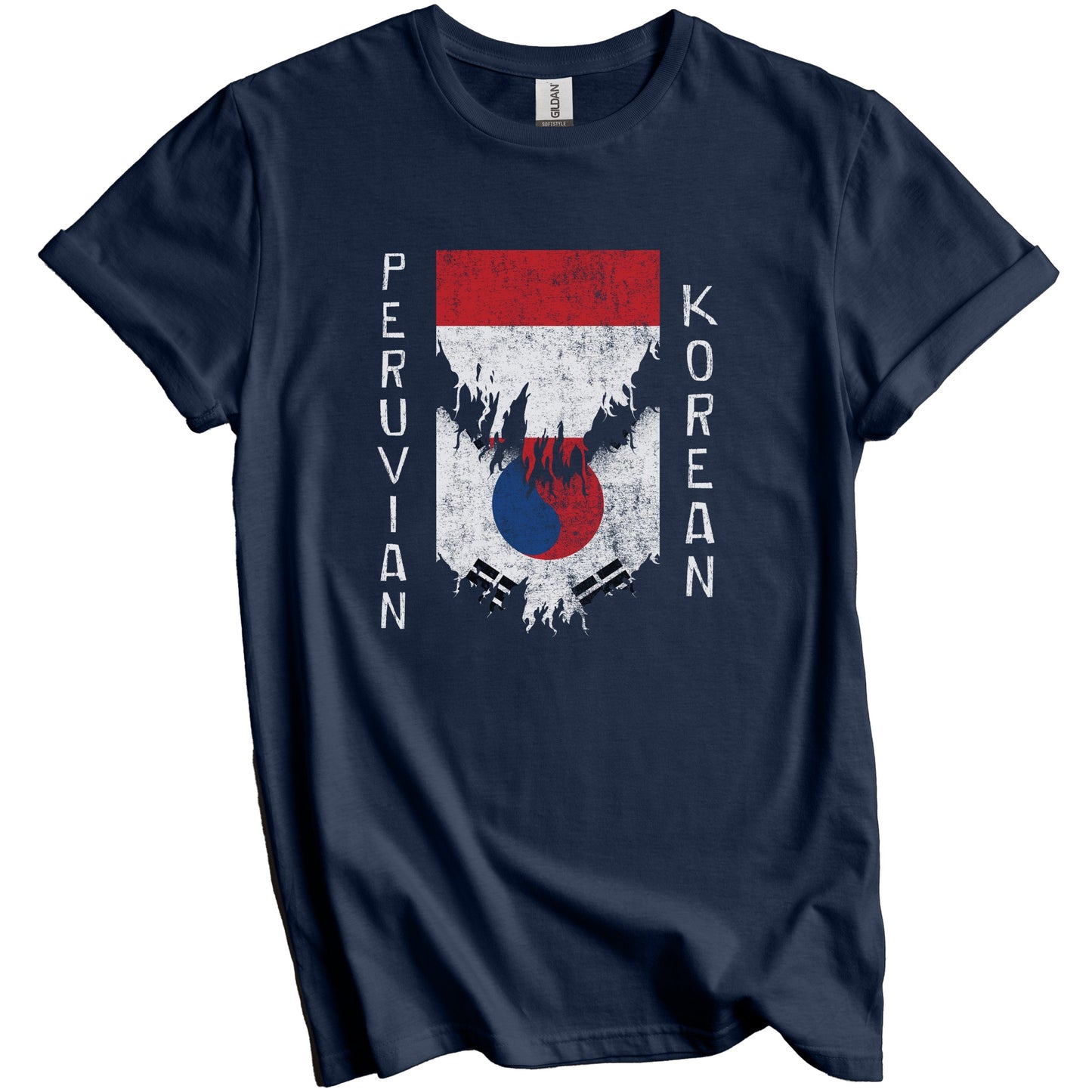 Peruvian Korean Flags Ripped Torn Peru South Korea T-Shirt