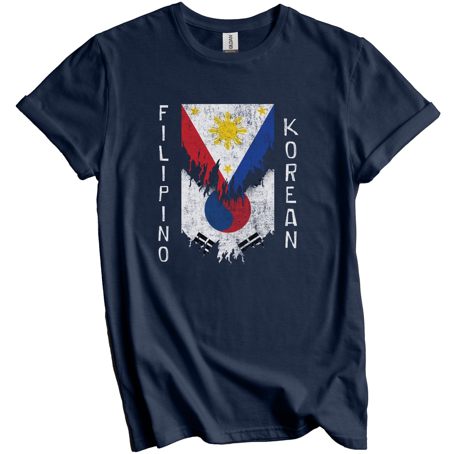 Filipino Korean Flags Ripped Torn Philippines South Korea T-Shirt