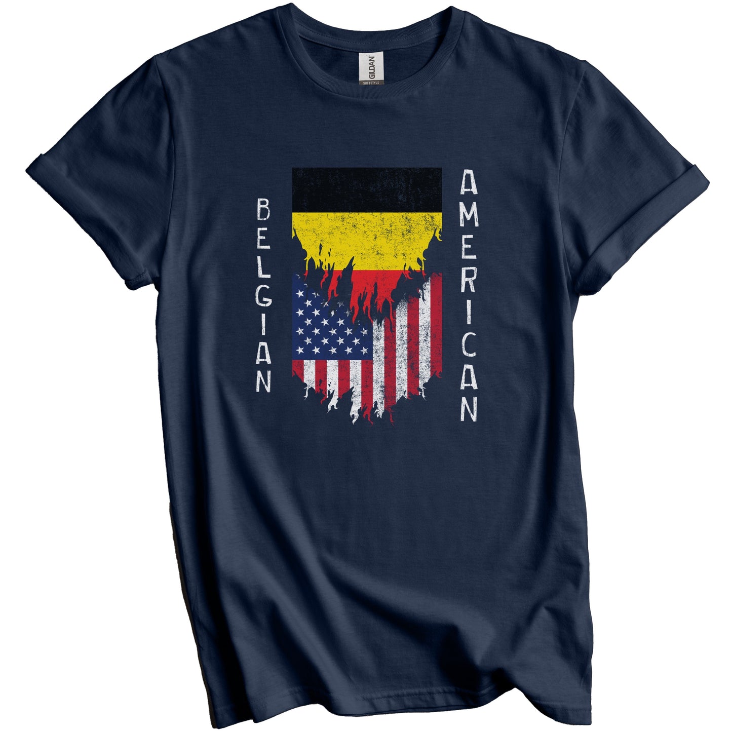 Belgian American Flags Ripped Torn Belgium T-Shirt