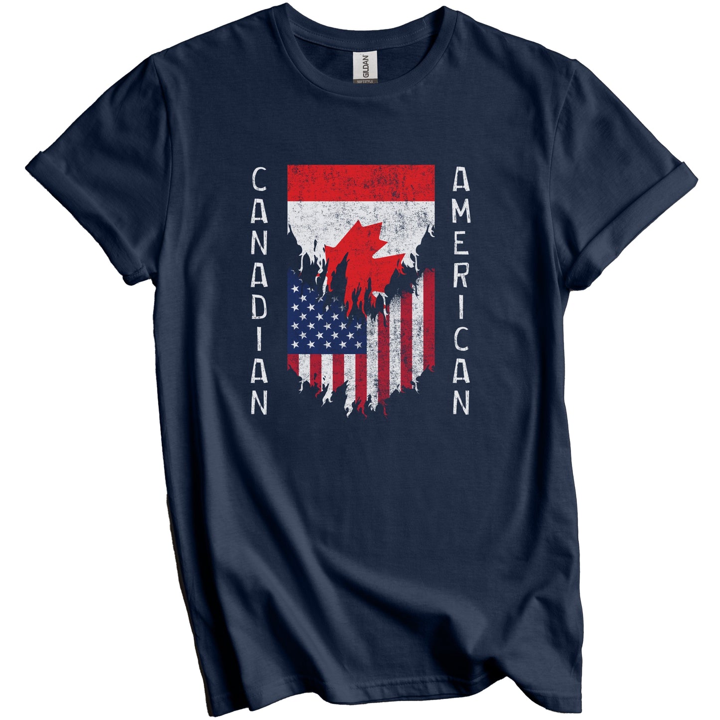 Canadian American Flags Ripped Torn Canada T-Shirt