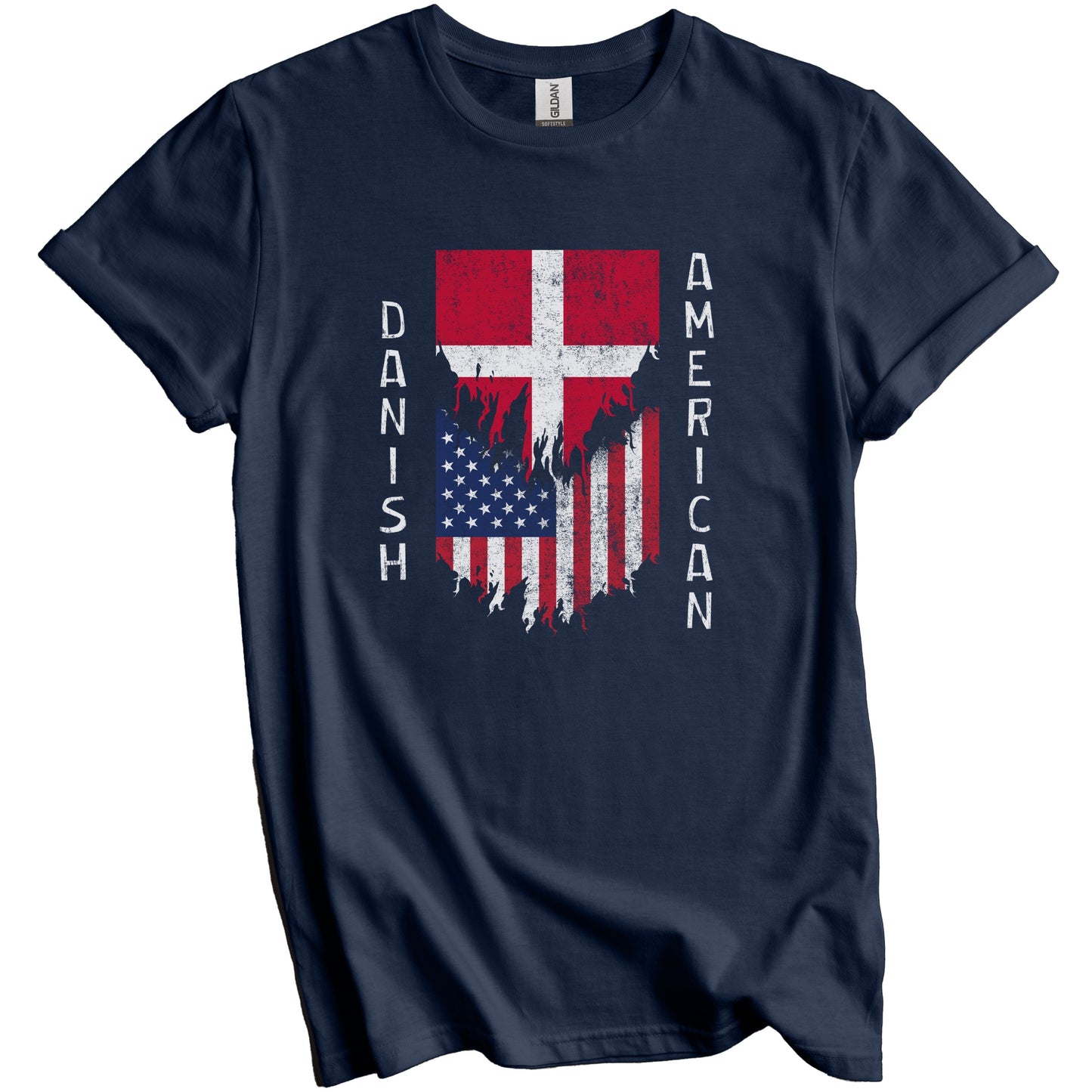 Danish American Flags Ripped Torn Denmark T-Shirt