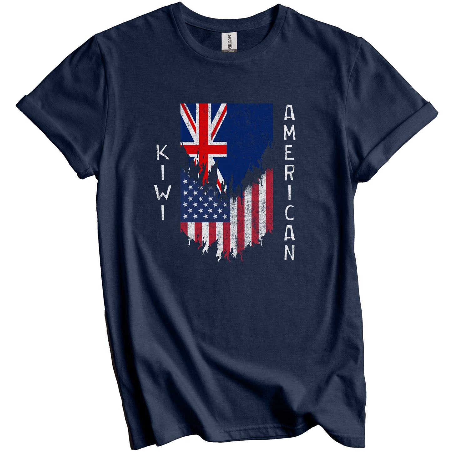 Kiwi American Flags Ripped Torn New Zealand T-Shirt