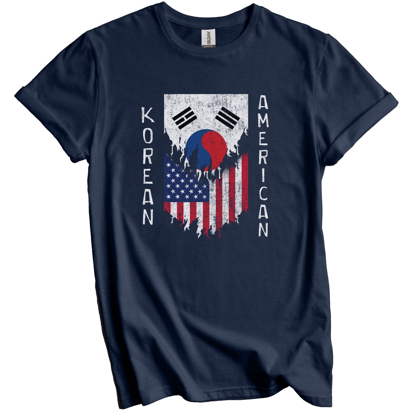 Korean American Flags Ripped Torn Korea T-Shirt
