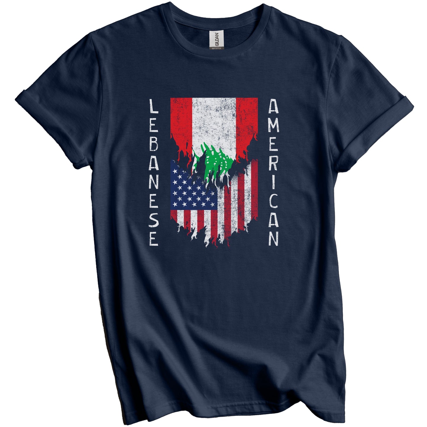 Lebanese American Flags Ripped Torn Lebanon T-Shirt