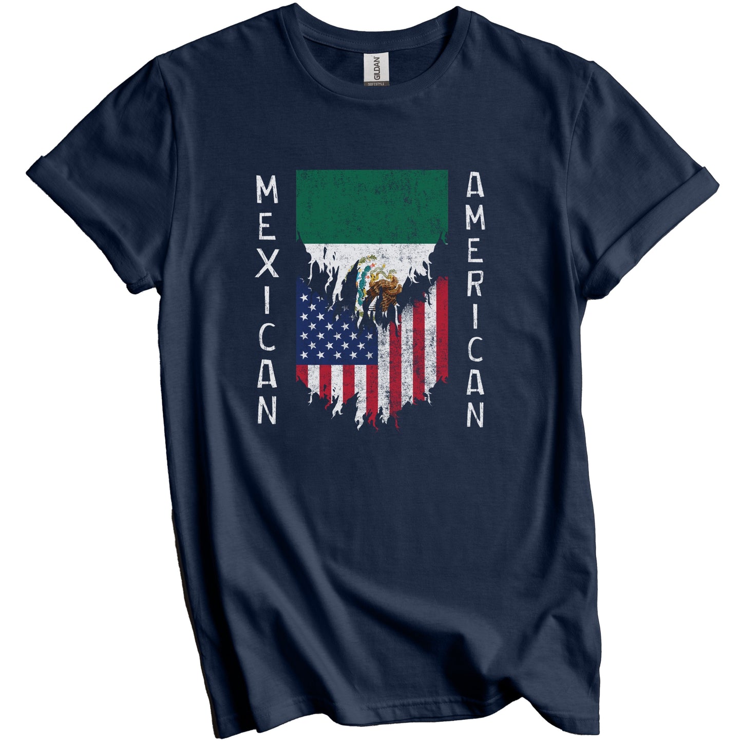 Mexican American Flags Ripped Torn Mexico T-Shirt