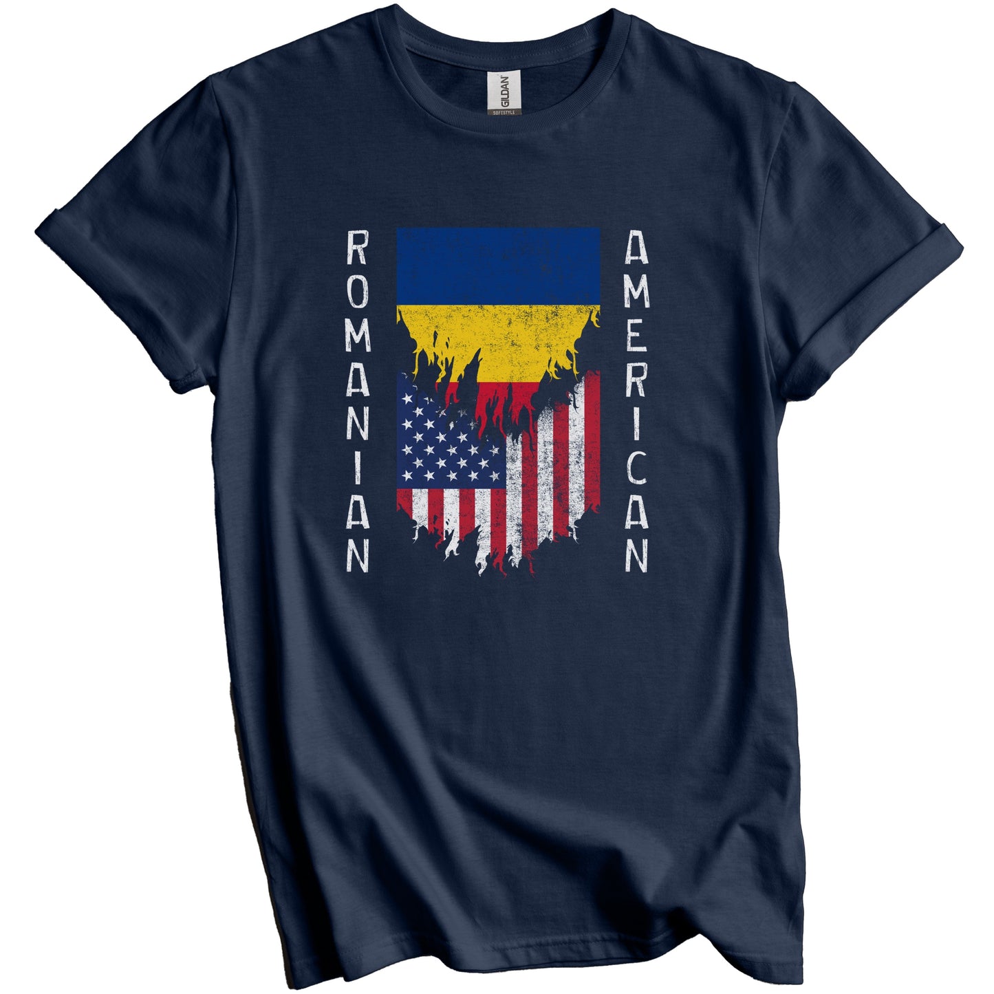 Romanian American Flags Ripped Torn Romania T-Shirt