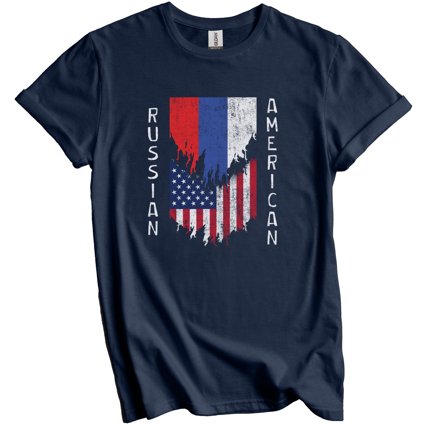 Russian American Flags Ripped Torn Russia T-Shirt