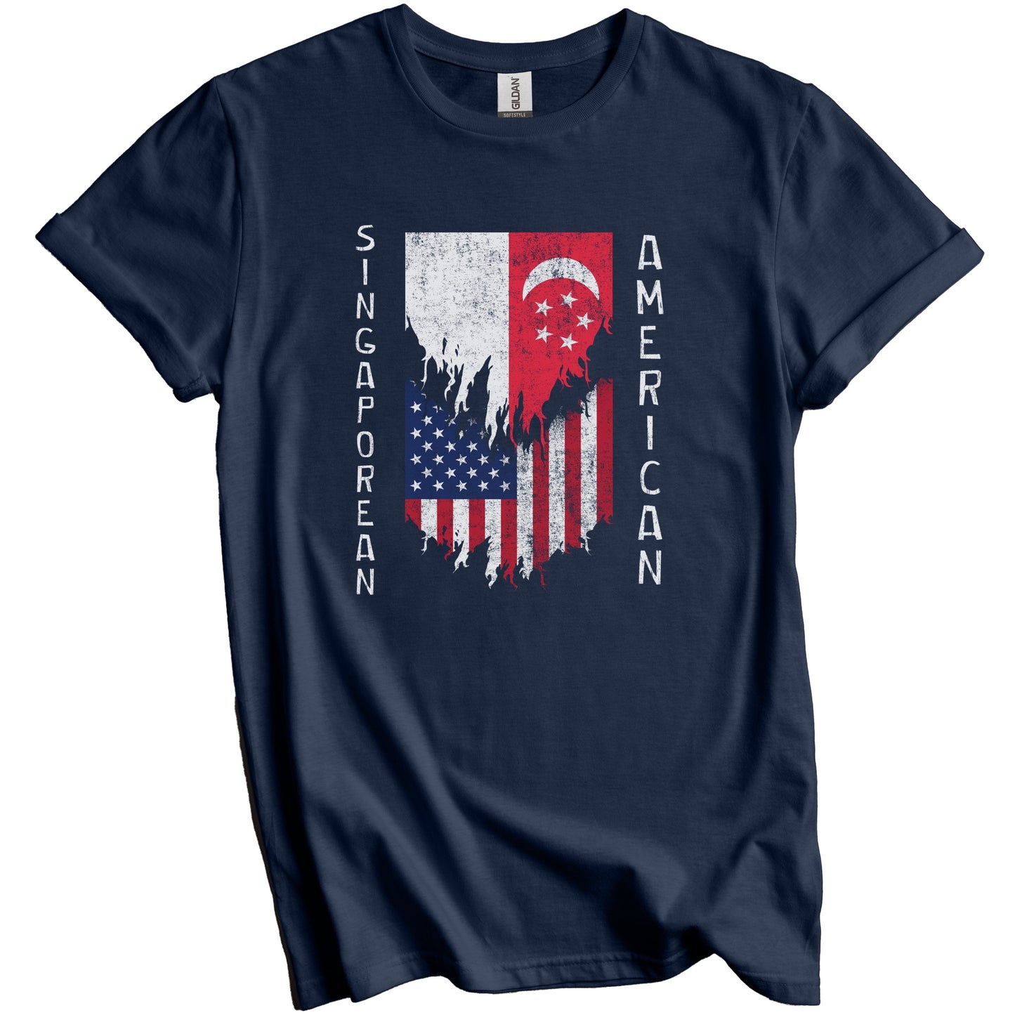 Singaporean American Flags Ripped Torn Singapore T-Shirt