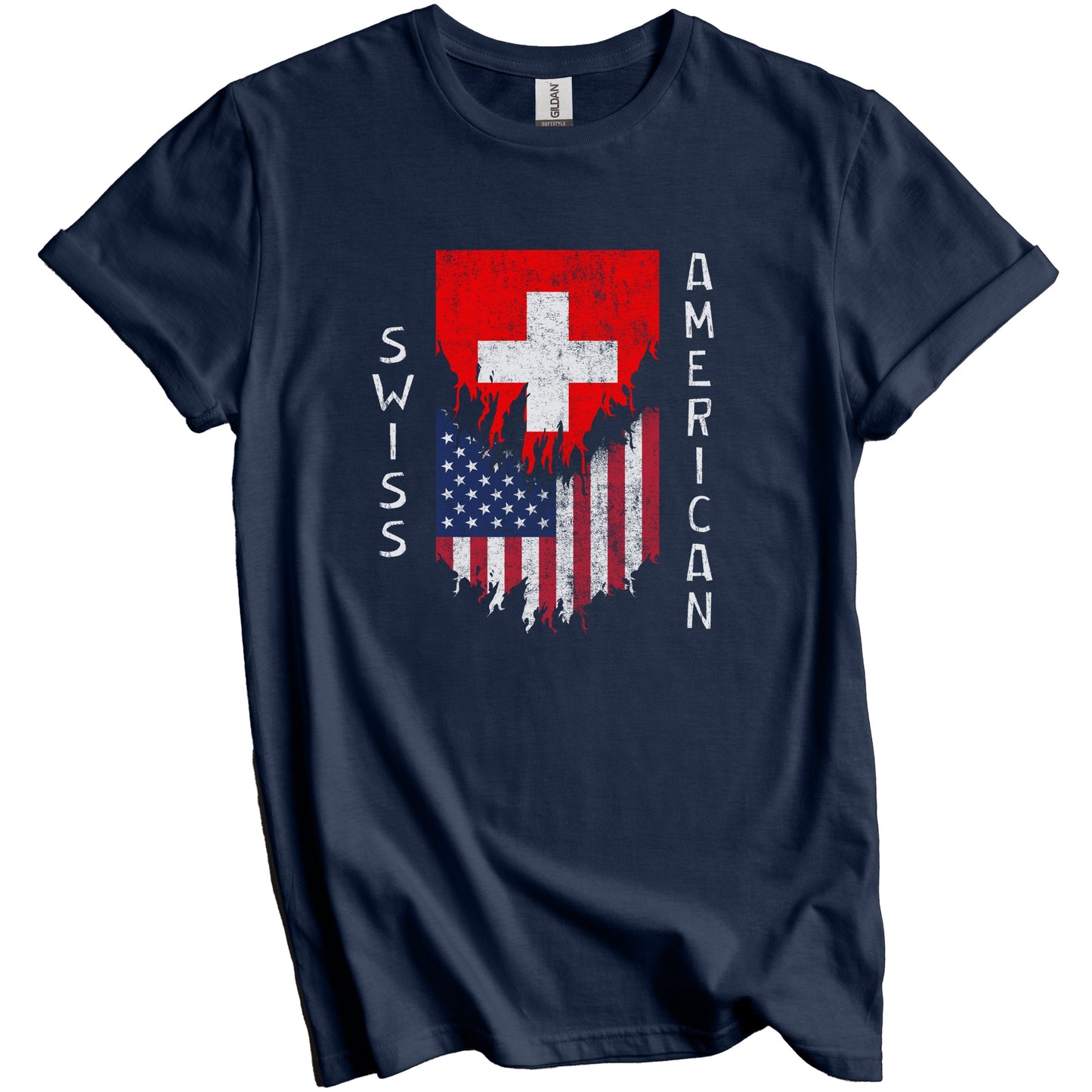 Swiss American Flags Ripped Torn Switzerland T-Shirt