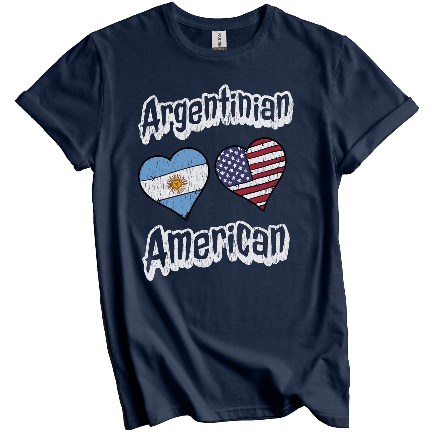 Argentinian American Flag Hearts Combo Argentina Distressed T-Shirt
