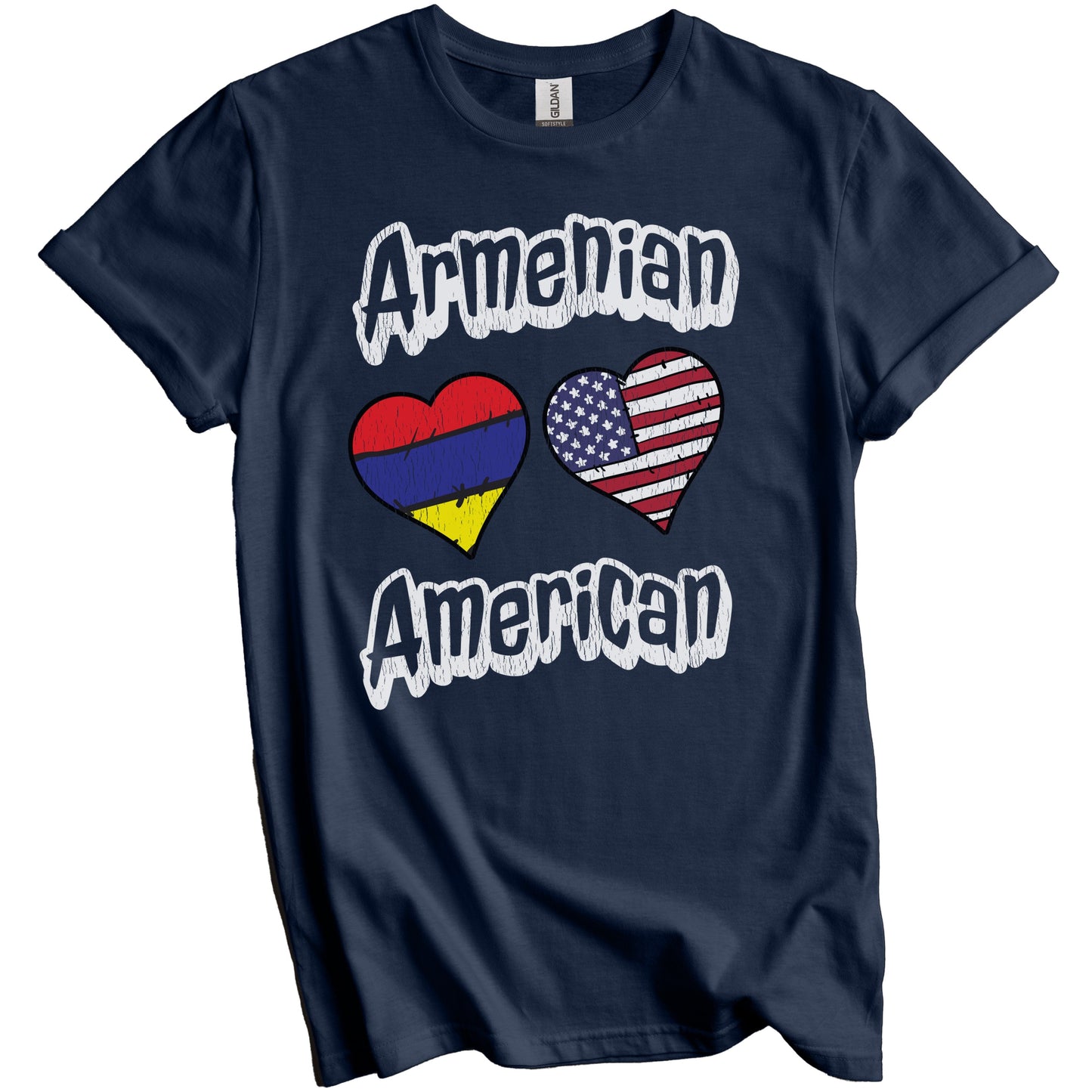 Armenian American Flag Hearts Combo Armenia Distressed T-Shirt