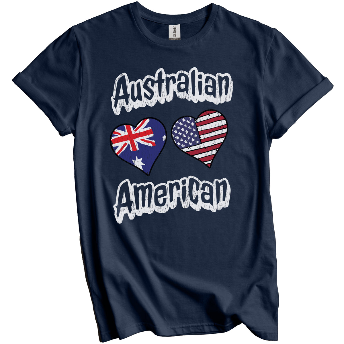 Australian American Flag Hearts Combo Australia Distressed T-Shirt