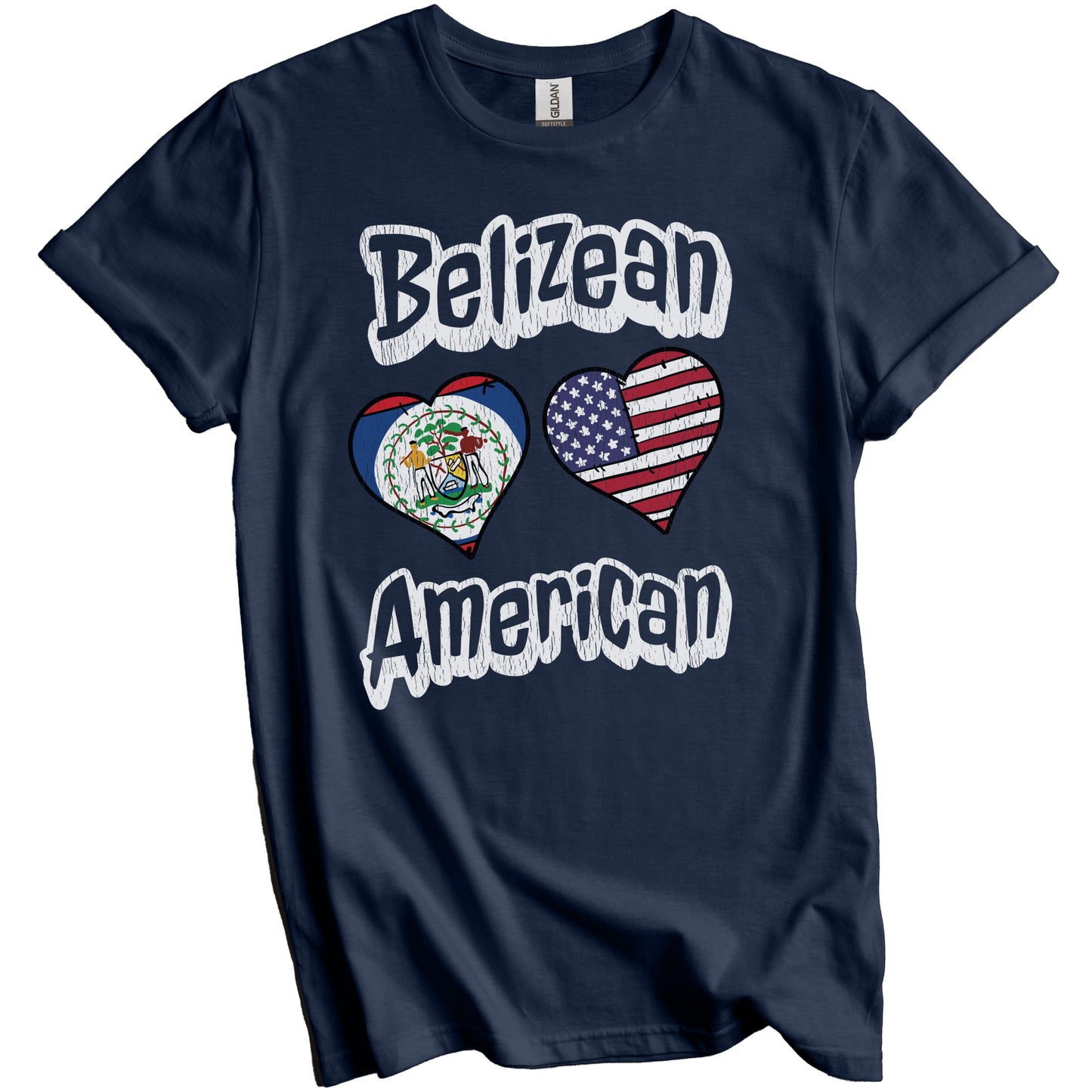 Belizean American Flag Hearts Combo Belize Distressed T-Shirt