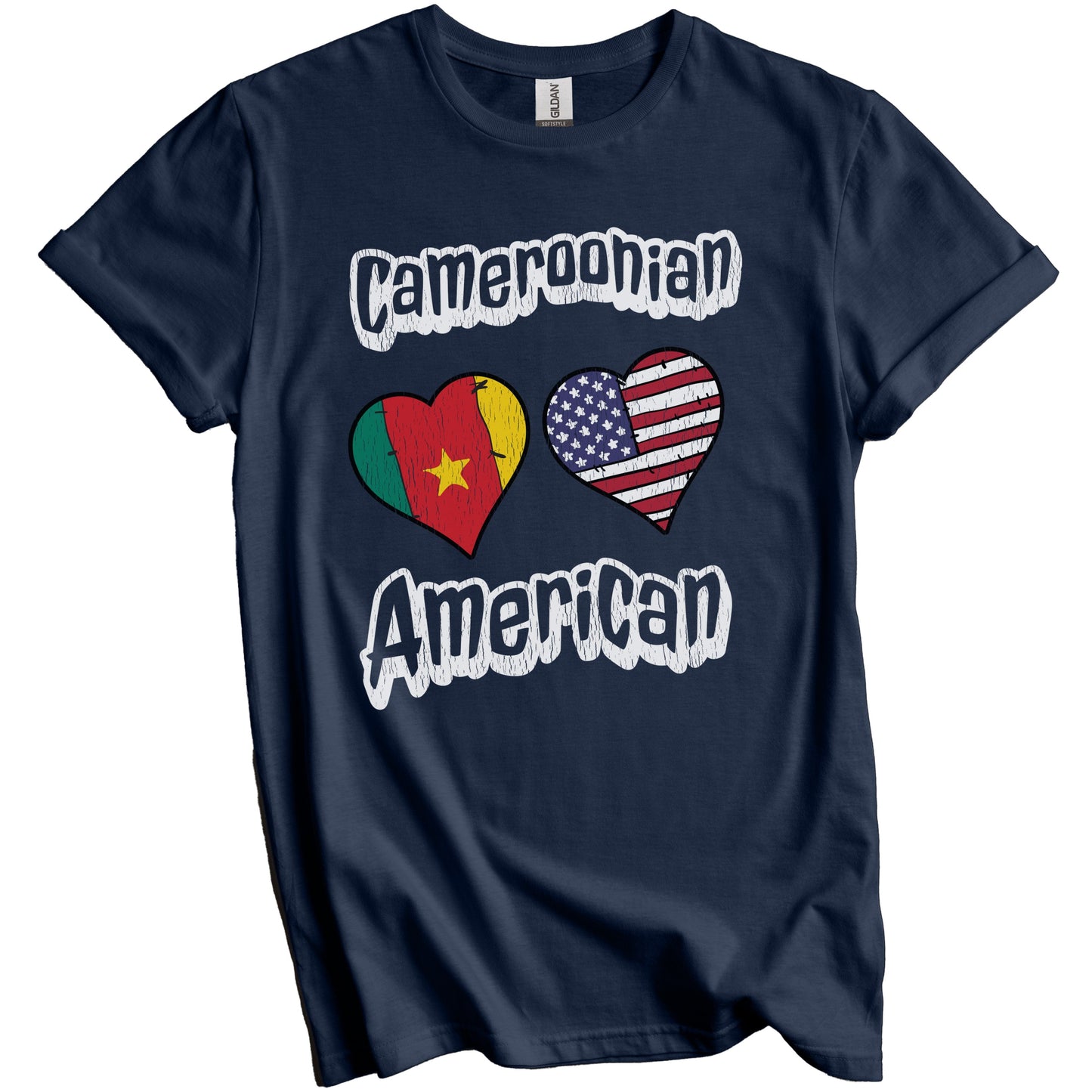 Cameroonian American Flag Hearts Combo Cameroon Distressed T-Shirt