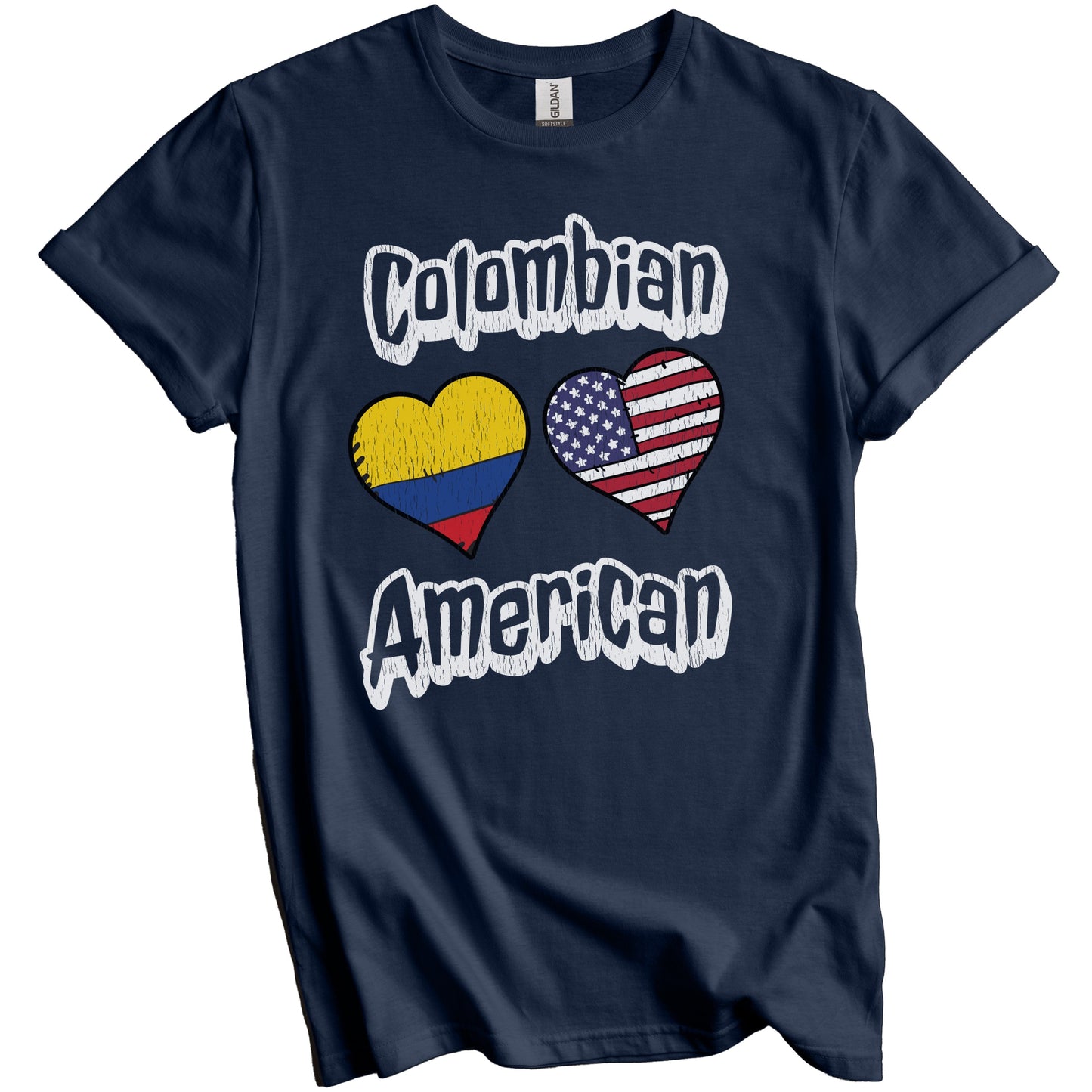 Colombian American Flag Hearts Combo Colombia Distressed T-Shirt