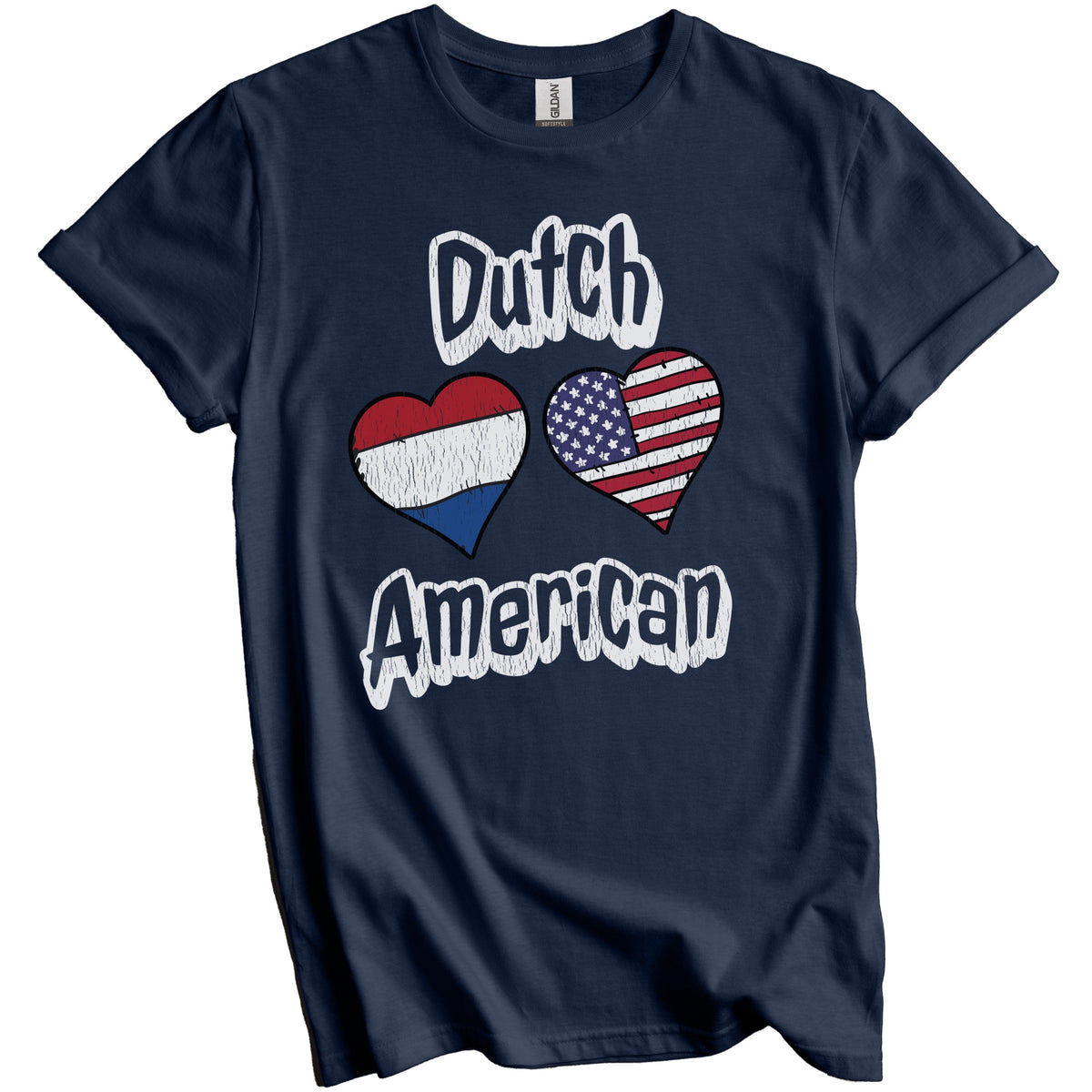 Dutch American Flag Hearts Combo Netherlands Distressed T-Shirt