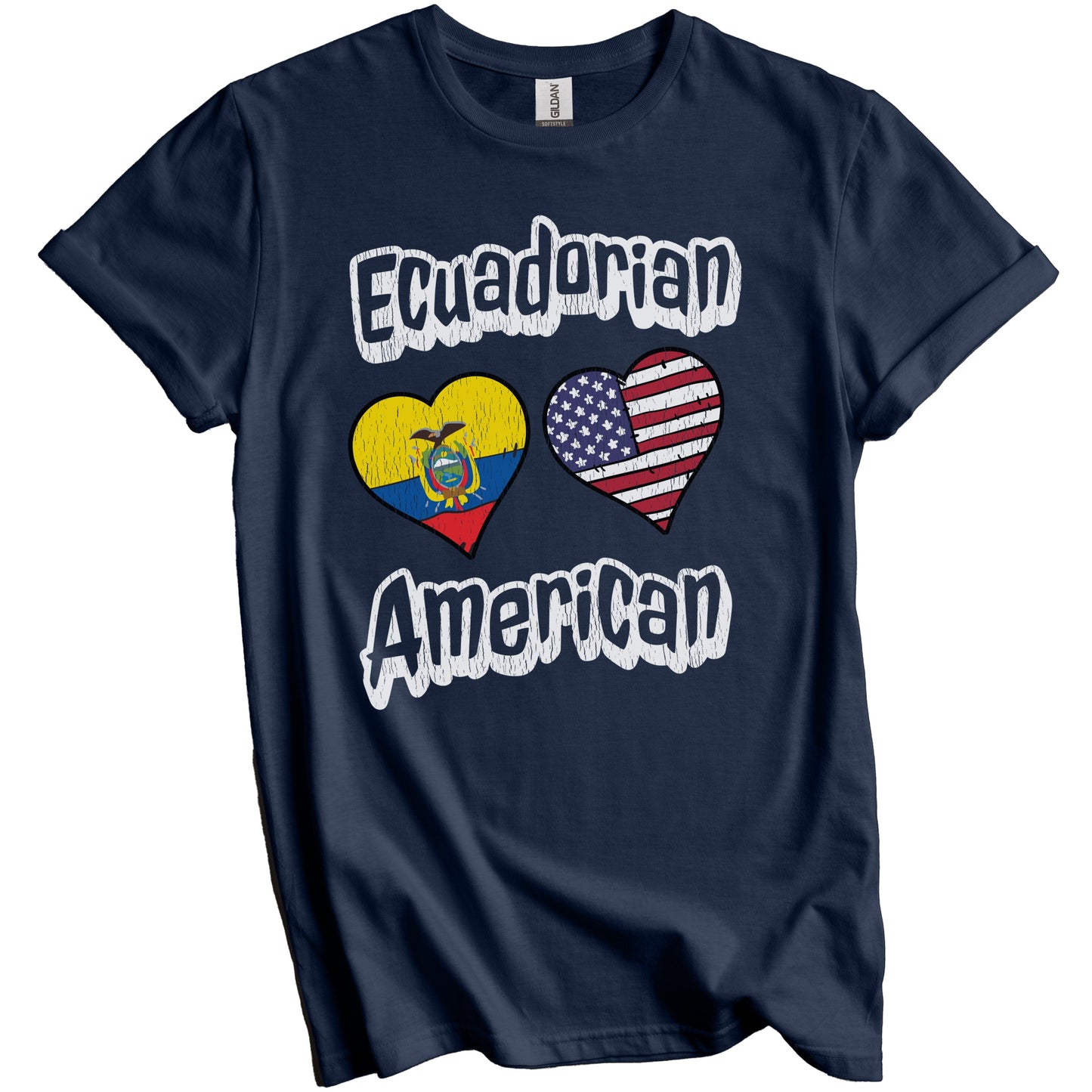 Ecuadorian American Flag Hearts Combo Ecuador Distressed T-Shirt