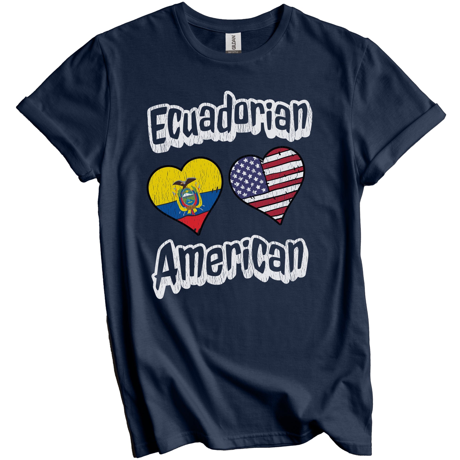 Ecuadorian American Flag Hearts Combo Ecuador Distressed T-Shirt