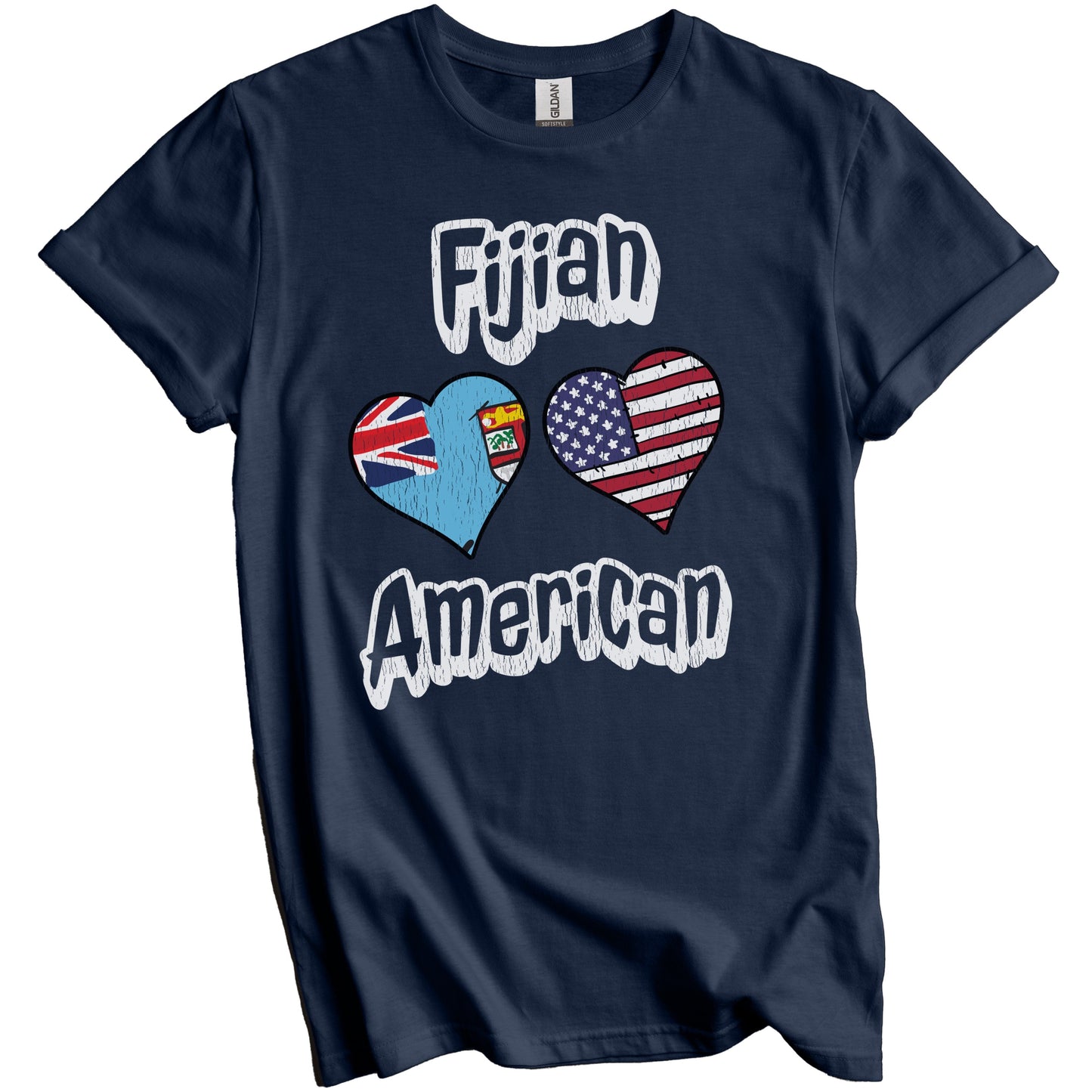 Fijian American Flag Hearts Combo Fiji Distressed T-Shirt