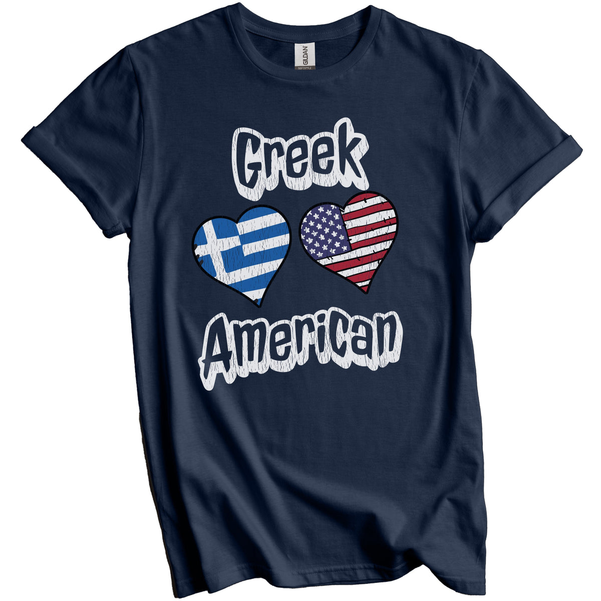 Greek American Flag Hearts Combo Greece Distressed T-Shirt