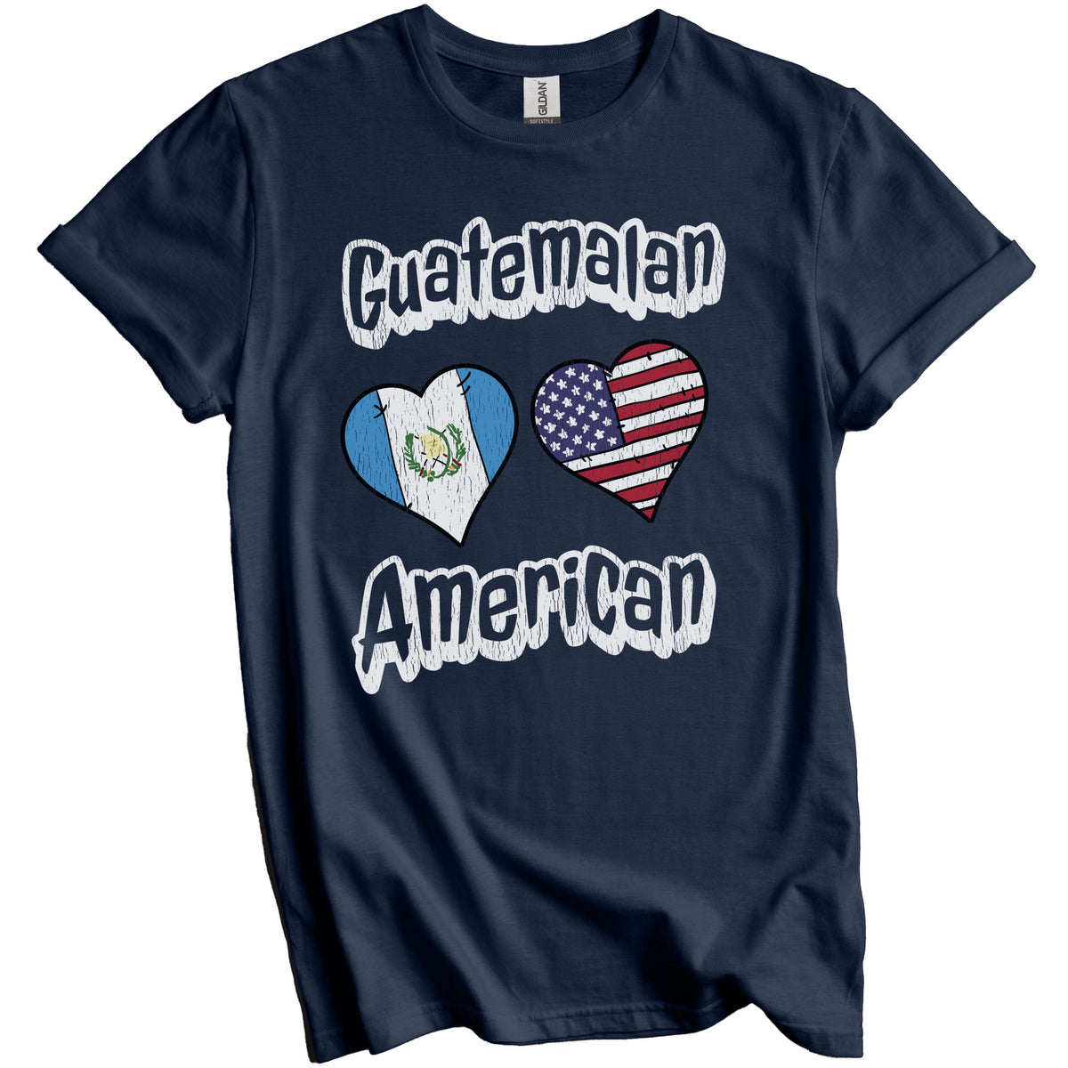Guatemalan American Flag Hearts Combo Guatemala Distressed T-Shirt