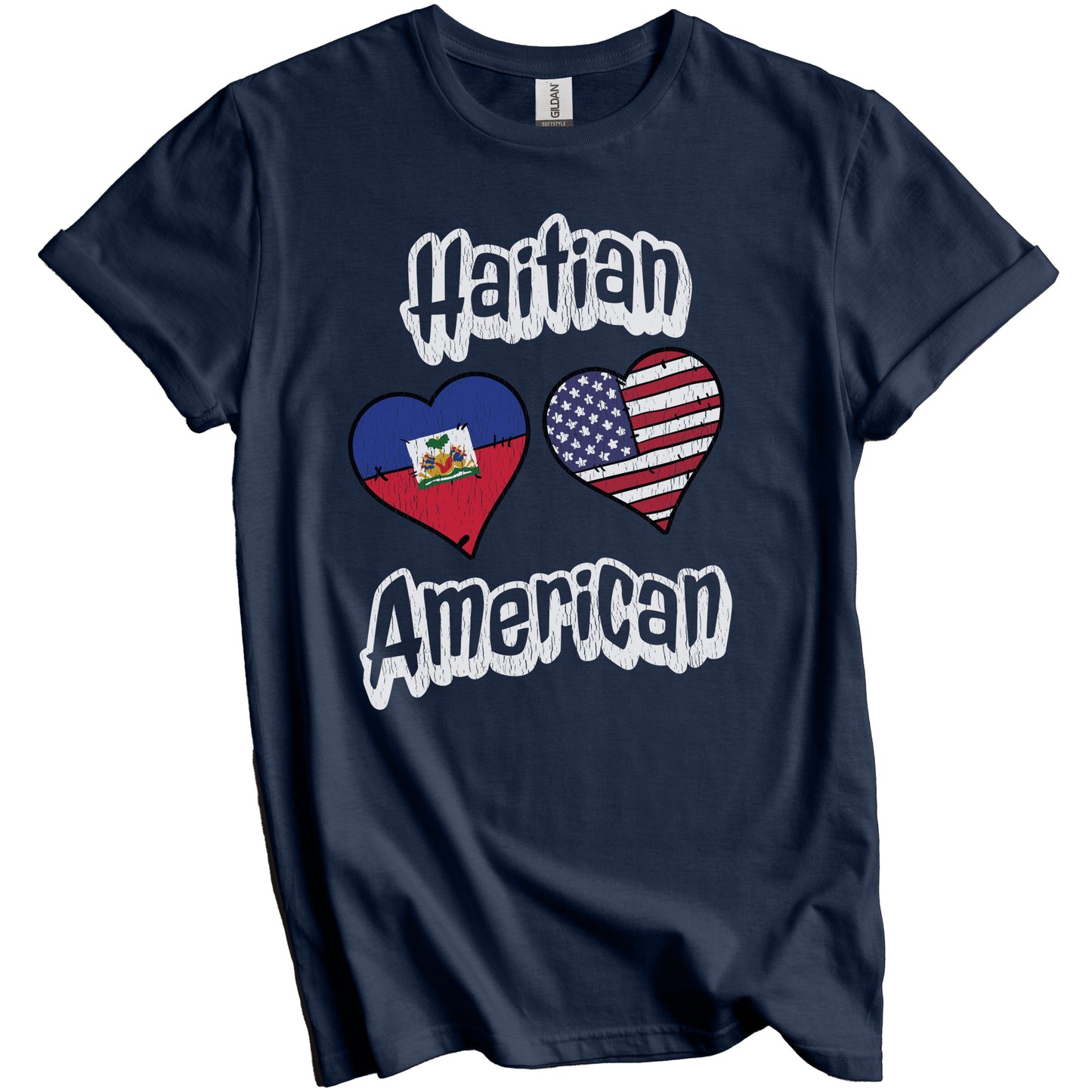 Haitian American Flag Hearts Combo Haiti Distressed T-Shirt